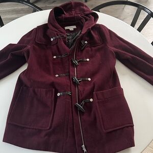 Liz Claiborne Maroon Outerwear.  Button loops show signs of wear, see photos.